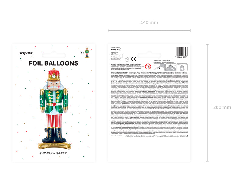 Standing foil balloon Nutcracker, 34x85cm, mix