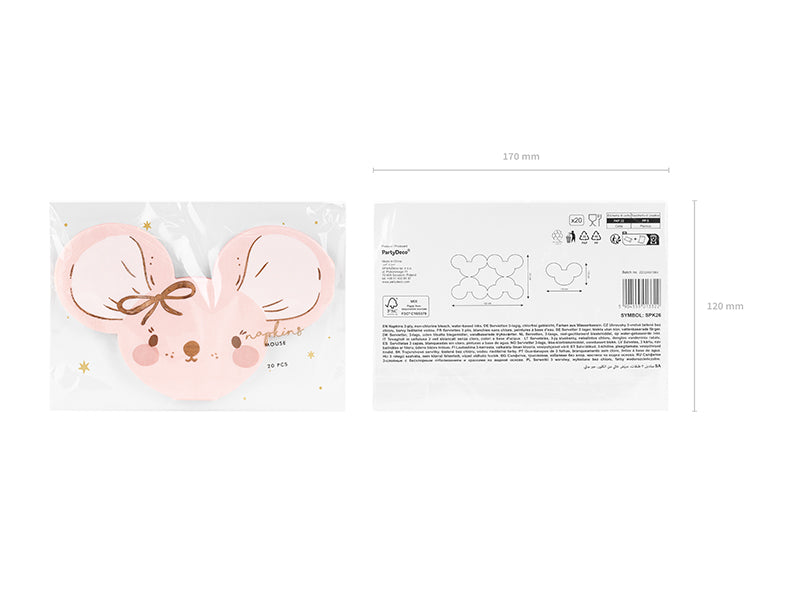Napkins Mouse, light pink, 16x10 cm (1 pack / 20 pc.)