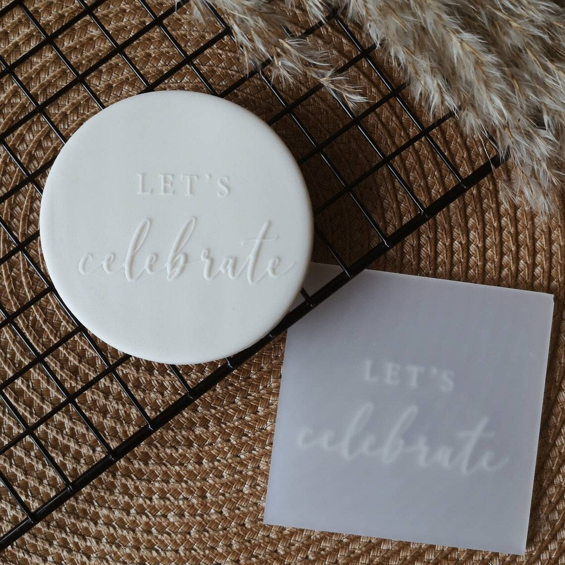 Birthday Party 'Let's celebrate' fondant embossers (cookie stamp)