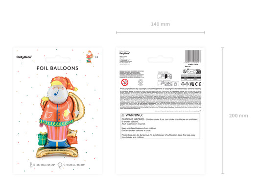 Standing foil balloon Santa, 63x106 cm, mix