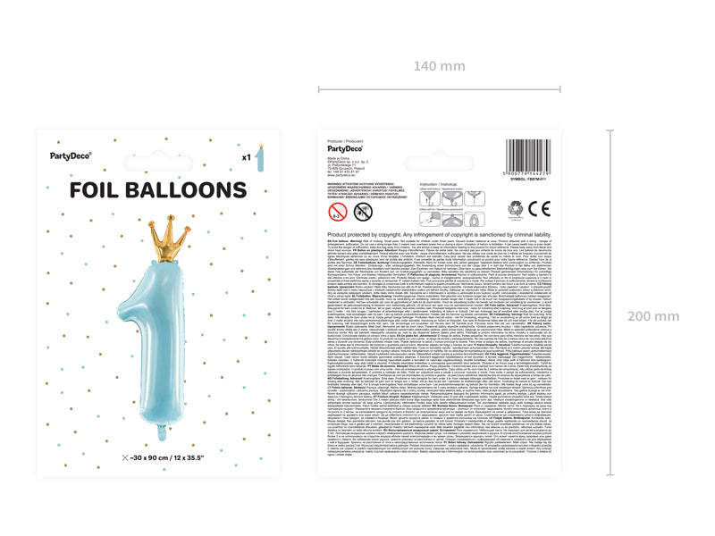 Foil Balloon Number ''1'', 37x100 cm, sky-blue