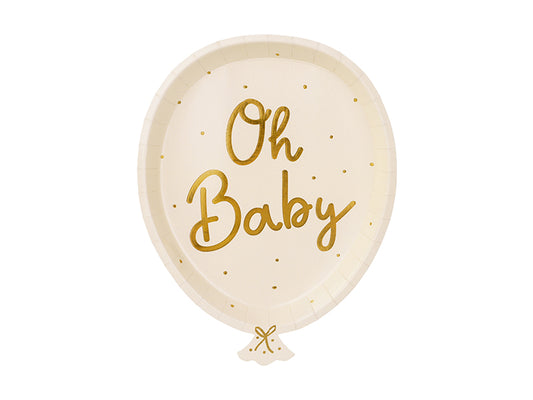 Balloon Shaped Paper Plates with 'Oh Baby' Inscription 17.5x22cm Image