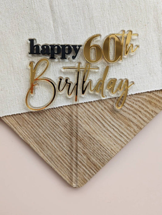 Personalised Double Layer Acrylic Cake Topper - 'Happy + Age Birthday'