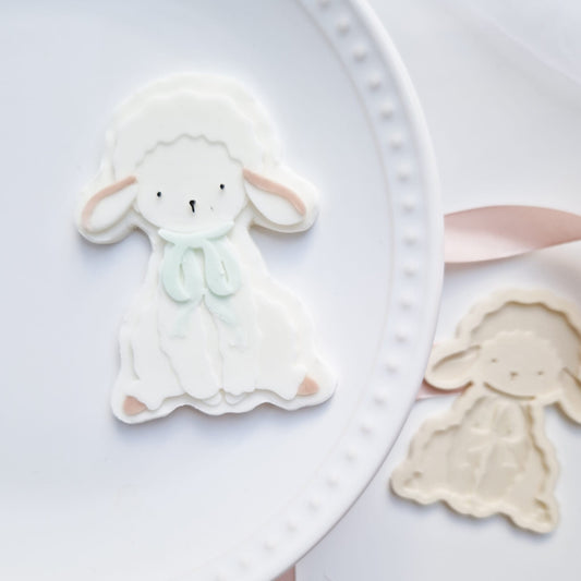 Easter 'Little lamb with bow' fondant embosser & cutter (cookie stamp)